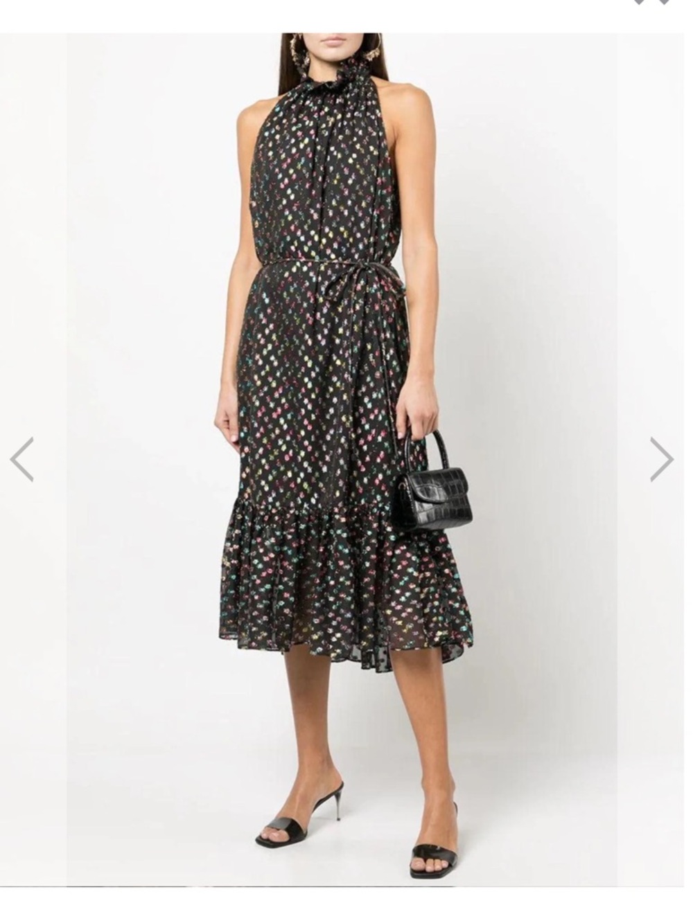 Misa Los Angeles Winona Black Halter Rainbow Dot Midi Dress